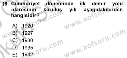 Ulaştırma Sistemleri Dersi 2018 - 2019 Yılı Yaz Okulu Sınav Soruları 18. Soru