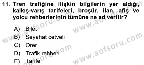 Ulaştırma Sistemleri Dersi Ara Sınavı Deneme Sınav Soruları 11. Soru