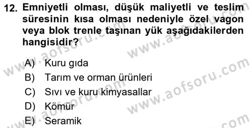 Ulaştırma Sistemleri Dersi 2019 - 2020 Yılı (Vize) Ara Sınav Soruları 12. Soru