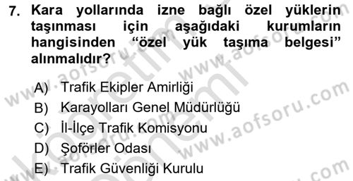 Ulaştırma Sistemleri Dersi Ara Sınavı Deneme Sınav Soruları 7. Soru