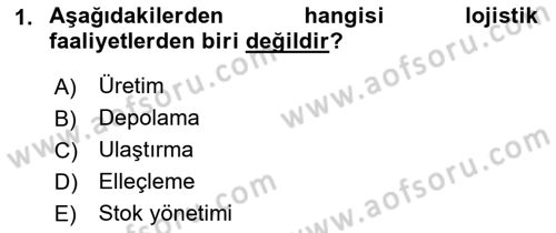 Ulaştırma Sistemleri Dersi 2019 - 2020 Yılı (Final) Dönem Sonu Sınavı 1. Soru