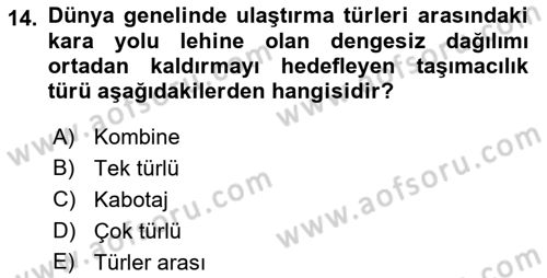 Ulaştırma Sistemleri Dersi 2019 - 2020 Yılı (Final) Dönem Sonu Sınavı 14. Soru