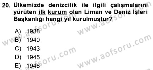 Ulaştırma Sistemleri Dersi 2019 - 2020 Yılı (Final) Dönem Sonu Sınavı 20. Soru