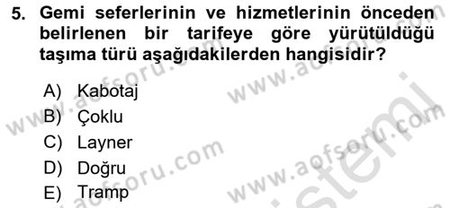 Ulaştırma Sistemleri Dersi 2019 - 2020 Yılı (Final) Dönem Sonu Sınavı 5. Soru