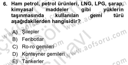 Ulaştırma Sistemleri Dersi 2019 - 2020 Yılı (Final) Dönem Sonu Sınavı 6. Soru