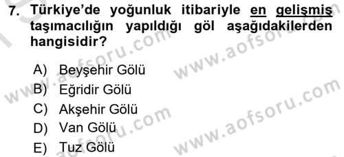 Ulaştırma Sistemleri Dersi 2019 - 2020 Yılı (Final) Dönem Sonu Sınavı 7. Soru