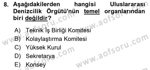 Ulaştırma Sistemleri Dersi 2019 - 2020 Yılı (Final) Dönem Sonu Sınavı 8. Soru