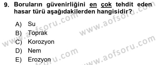 Ulaştırma Sistemleri Dersi 2019 - 2020 Yılı (Final) Dönem Sonu Sınavı 9. Soru