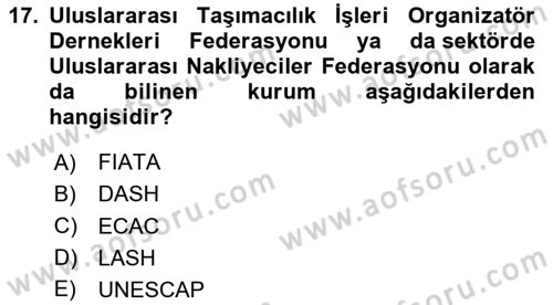 Ulaştırma Sistemleri Dersi 2020 - 2021 Yılı Yaz Okulu Sınav Soruları 17. Soru