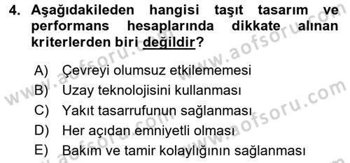 Ulaştırma Sistemleri Dersi 2020 - 2021 Yılı Yaz Okulu Sınav Soruları 4. Soru