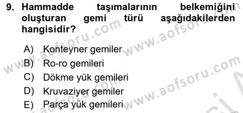 Ulaştırma Sistemleri Dersi 2020 - 2021 Yılı Yaz Okulu Sınav Soruları 9. Soru