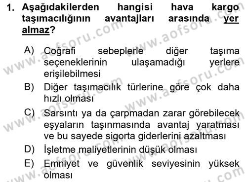 Ulaştırma Sistemleri Dersi 2021 - 2022 Yılı (Final) Dönem Sonu Sınav Soruları 1. Soru