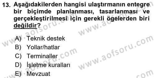 Ulaştırma Sistemleri Dersi 2021 - 2022 Yılı (Final) Dönem Sonu Sınav Soruları 13. Soru