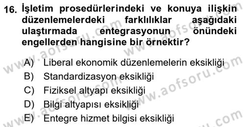 Ulaştırma Sistemleri Dersi 2021 - 2022 Yılı (Final) Dönem Sonu Sınav Soruları 16. Soru