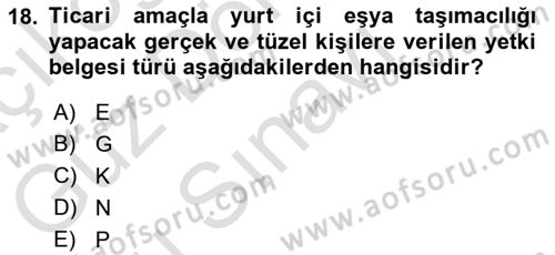 Ulaştırma Sistemleri Dersi 2021 - 2022 Yılı (Final) Dönem Sonu Sınavı 18. Soru