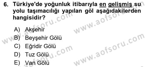 Ulaştırma Sistemleri Dersi 2021 - 2022 Yılı (Final) Dönem Sonu Sınav Soruları 6. Soru