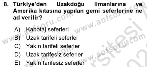 Ulaştırma Sistemleri Dersi 2021 - 2022 Yılı (Final) Dönem Sonu Sınavı 8. Soru