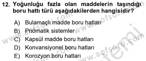 Ulaştırma Sistemleri Dersi 2021 - 2022 Yılı Yaz Okulu Sınavı 12. Soru