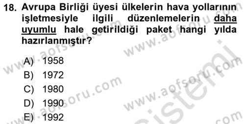 Ulaştırma Sistemleri Dersi 2021 - 2022 Yılı Yaz Okulu Sınavı 18. Soru