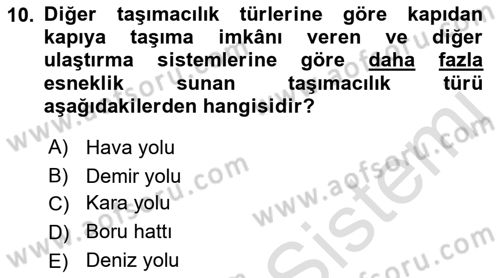 Ulaştırma Sistemleri Dersi 2022 - 2023 Yılı (Vize) Ara Sınav Soruları 10. Soru