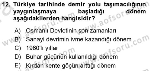 Ulaştırma Sistemleri Dersi 2022 - 2023 Yılı (Vize) Ara Sınav Soruları 12. Soru