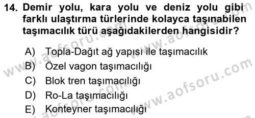 Ulaştırma Sistemleri Dersi 2022 - 2023 Yılı (Vize) Ara Sınav Soruları 14. Soru