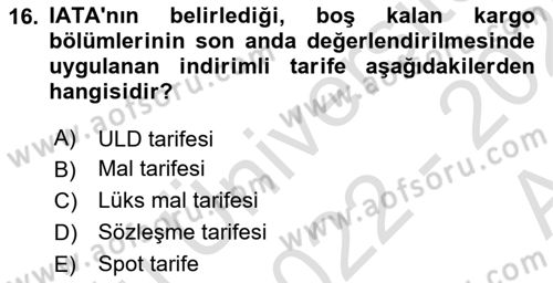 Ulaştırma Sistemleri Dersi 2022 - 2023 Yılı (Vize) Ara Sınav Soruları 16. Soru