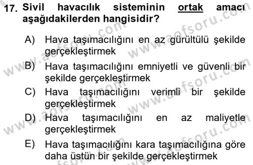 Ulaştırma Sistemleri Dersi 2022 - 2023 Yılı (Vize) Ara Sınav Soruları 17. Soru