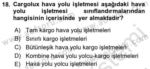 Ulaştırma Sistemleri Dersi 2022 - 2023 Yılı (Vize) Ara Sınav Soruları 18. Soru