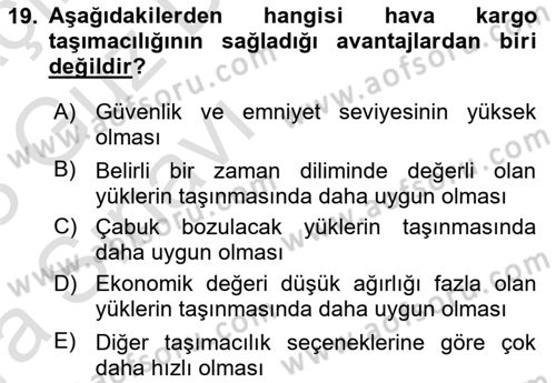 Ulaştırma Sistemleri Dersi 2022 - 2023 Yılı (Vize) Ara Sınav Soruları 19. Soru