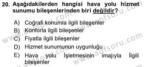 Ulaştırma Sistemleri Dersi 2022 - 2023 Yılı (Vize) Ara Sınav Soruları 20. Soru