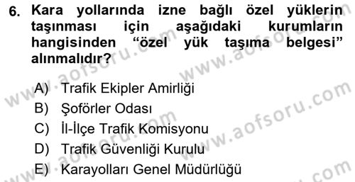 Ulaştırma Sistemleri Dersi 2022 - 2023 Yılı (Vize) Ara Sınav Soruları 6. Soru