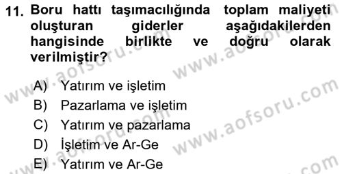 Ulaştırma Sistemleri Dersi 2022 - 2023 Yılı (Final) Dönem Sonu Sınav Soruları 11. Soru