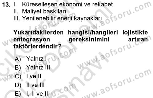 Ulaştırma Sistemleri Dersi 2022 - 2023 Yılı (Final) Dönem Sonu Sınav Soruları 13. Soru
