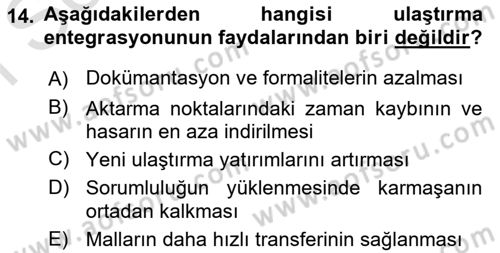 Ulaştırma Sistemleri Dersi 2022 - 2023 Yılı (Final) Dönem Sonu Sınav Soruları 14. Soru