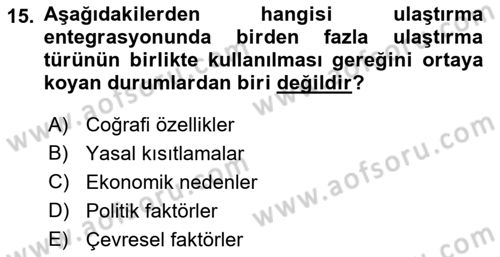 Ulaştırma Sistemleri Dersi 2022 - 2023 Yılı (Final) Dönem Sonu Sınav Soruları 15. Soru