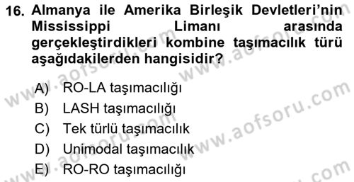 Ulaştırma Sistemleri Dersi 2022 - 2023 Yılı (Final) Dönem Sonu Sınav Soruları 16. Soru