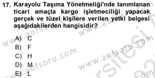 Ulaştırma Sistemleri Dersi 2022 - 2023 Yılı (Final) Dönem Sonu Sınav Soruları 17. Soru