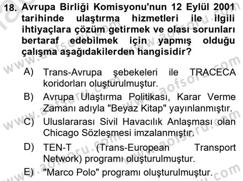 Ulaştırma Sistemleri Dersi 2022 - 2023 Yılı (Final) Dönem Sonu Sınav Soruları 18. Soru