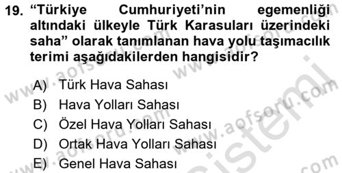 Ulaştırma Sistemleri Dersi 2022 - 2023 Yılı (Final) Dönem Sonu Sınav Soruları 19. Soru