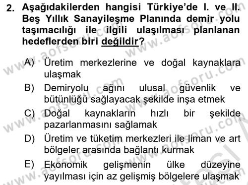 Ulaştırma Sistemleri Dersi 2022 - 2023 Yılı (Final) Dönem Sonu Sınav Soruları 2. Soru