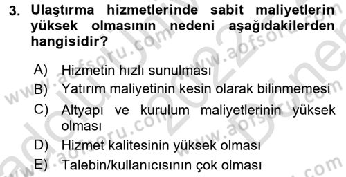 Ulaştırma Sistemleri Dersi 2022 - 2023 Yılı (Final) Dönem Sonu Sınav Soruları 3. Soru