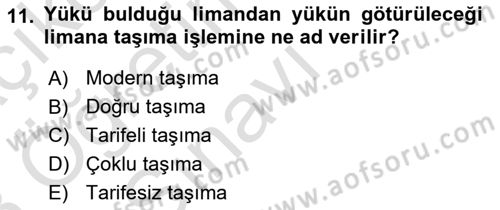 Ulaştırma Sistemleri Dersi 2022 - 2023 Yılı Yaz Okulu Sınav Soruları 11. Soru
