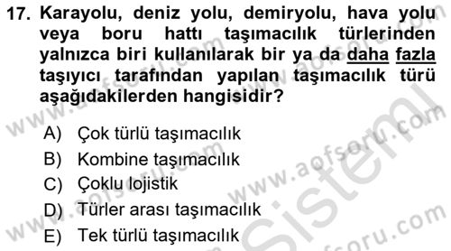 Ulaştırma Sistemleri Dersi 2022 - 2023 Yılı Yaz Okulu Sınav Soruları 17. Soru