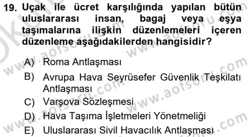 Ulaştırma Sistemleri Dersi 2022 - 2023 Yılı Yaz Okulu Sınav Soruları 19. Soru