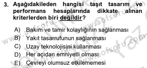 Ulaştırma Sistemleri Dersi 2022 - 2023 Yılı Yaz Okulu Sınav Soruları 3. Soru