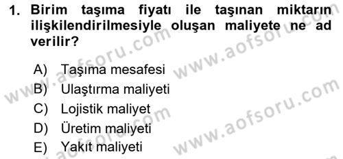 Ulaştırma Sistemleri Dersi Ara Sınavı Deneme Sınav Soruları 1. Soru