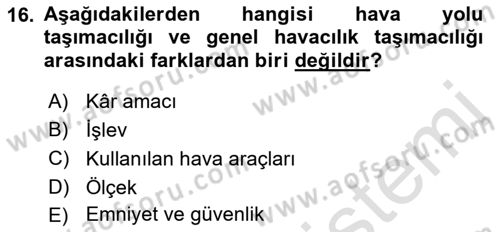 Ulaştırma Sistemleri Dersi 2023 - 2024 Yılı (Vize) Ara Sınavı 16. Soru