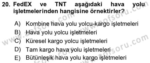 Ulaştırma Sistemleri Dersi Ara Sınavı Deneme Sınav Soruları 20. Soru