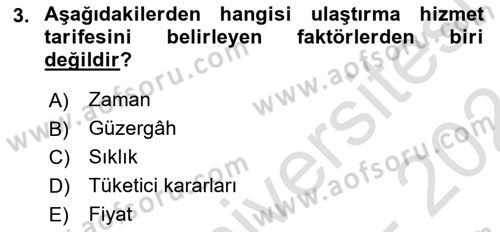 Ulaştırma Sistemleri Dersi 2023 - 2024 Yılı (Vize) Ara Sınavı 3. Soru